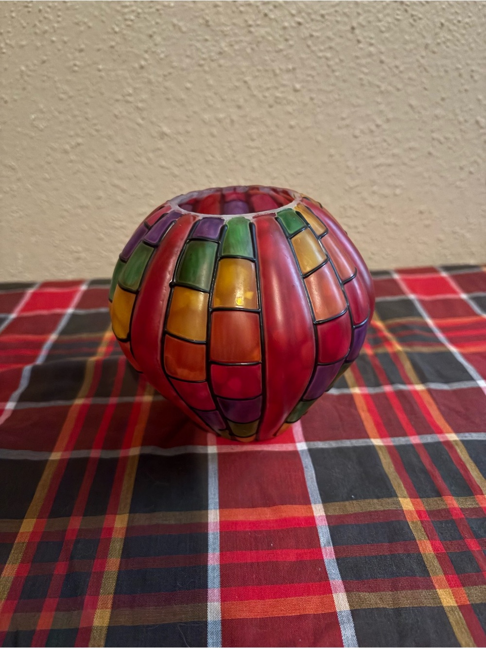Vintage Multicolor Mosaic Glass Globe Lamp Shade - Red,green and purple